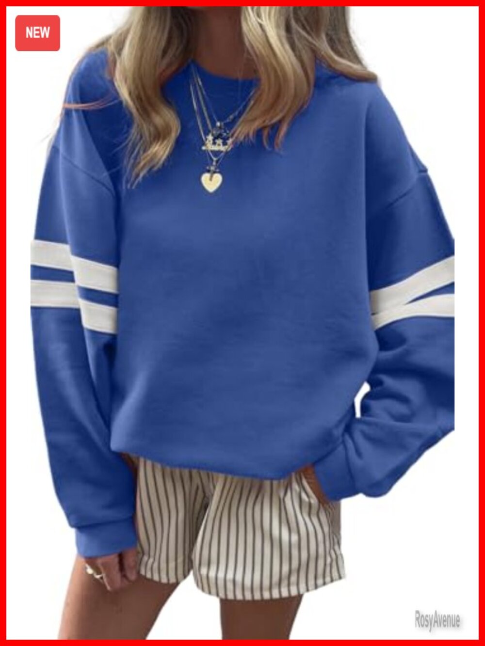 Oversized Varsity Striped Sweatshirt Lightweight Knit Pullover Drop Shoulder